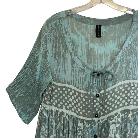 Sacred Threads Boho Swing Tunic Womens One Size Blue Mixed Print Top - Picture 2 of 7